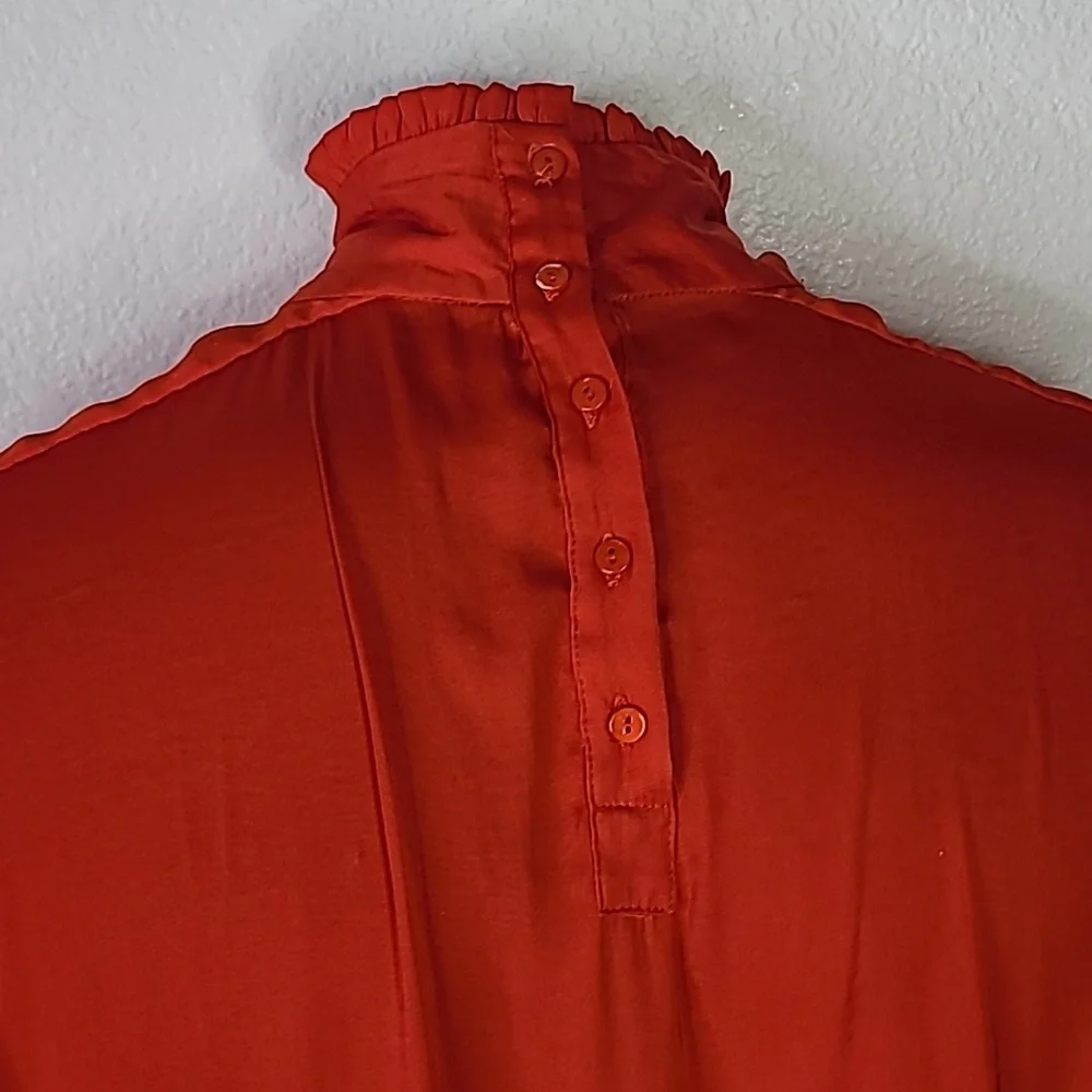 Zara Blouse Size Large Red Mock Neck Ruffle Detail Festive Holiday Party EUC - Picture 8 of 11